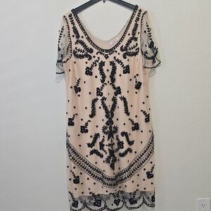 Gatsby Lady London  Black and Cream Embroidered Dress 22